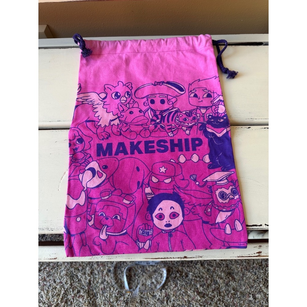 Makeship Pink Purple Character Graphic Drawstring Bag Canvas Pouch Organizer